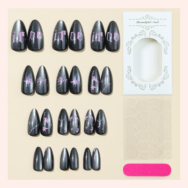 Artistic Press-On Nails Set with Chic Gothic Design Acalora