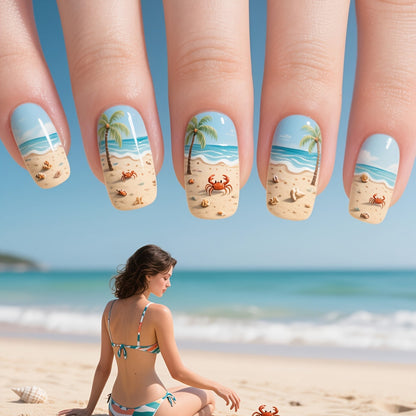 Tropical Beach-Themed Nail Art Acalora