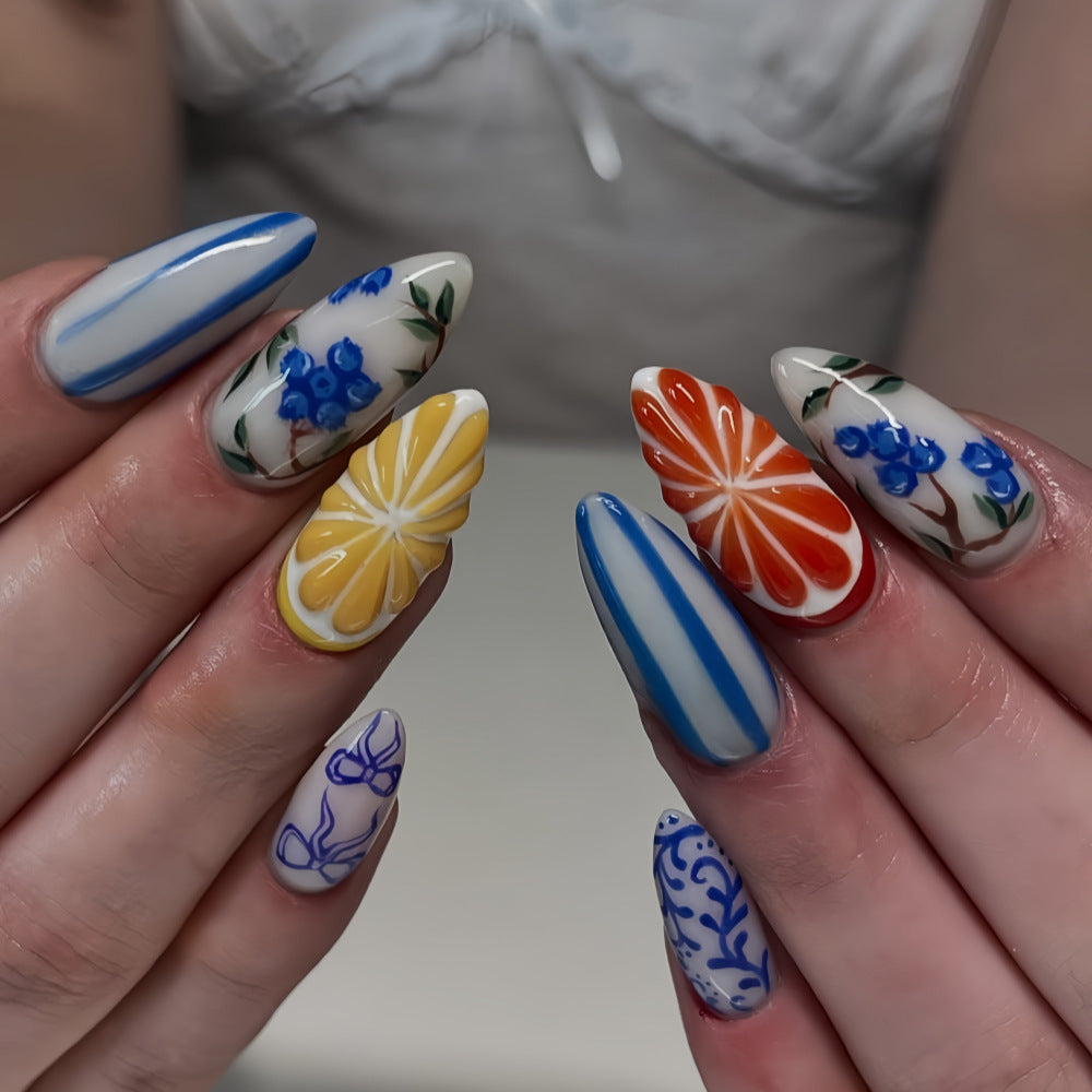 Artificial Nail Set with Handcrafted Floral and Graphic Designs Acalora