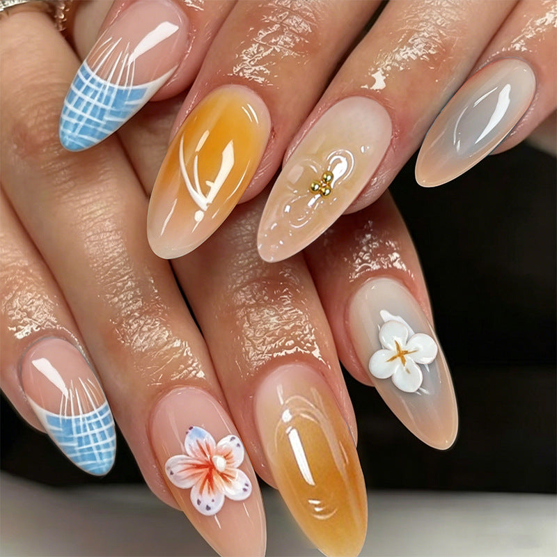 Acrylic nail set with aesthetic floral accents and gloss finish Acalora