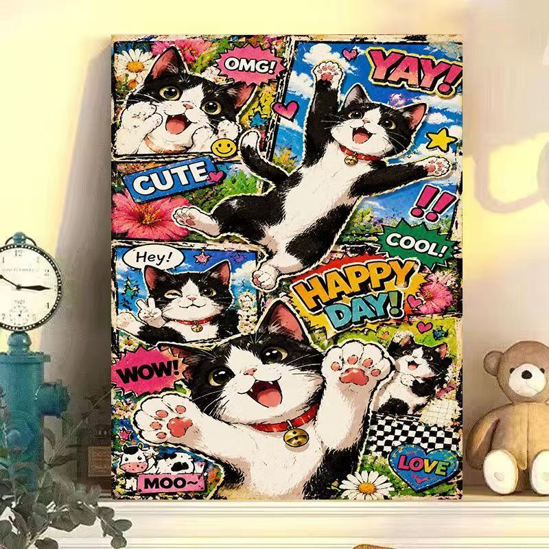 Playful Cat-Themed Wall Art Print