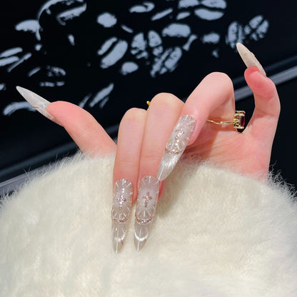 Chic Press-On Nail Set with Elegant Rhinestone Design Acalora