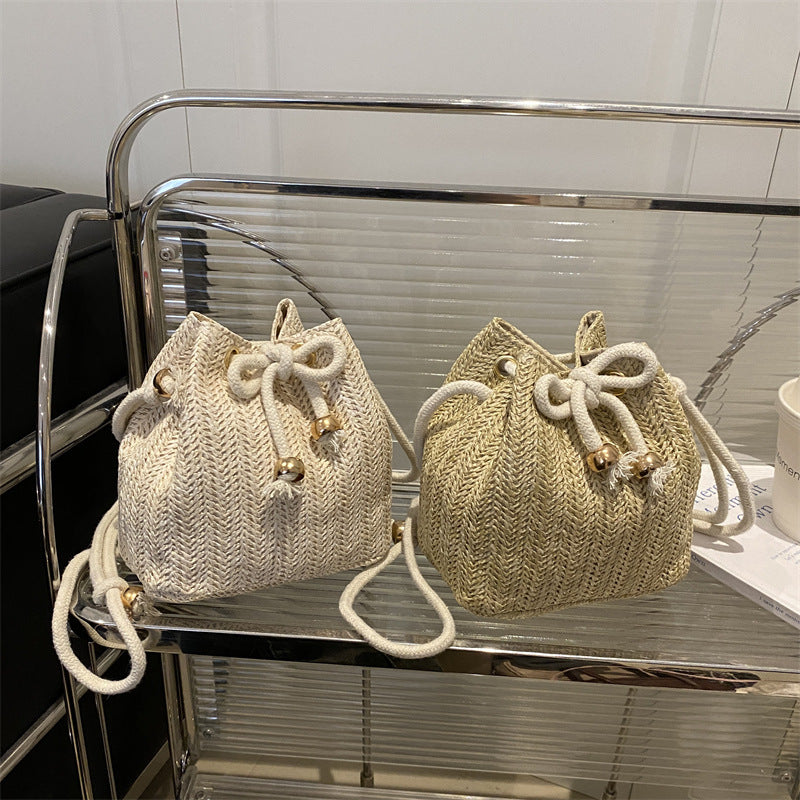 Bohemian Straw Bucket Bag Acalora
