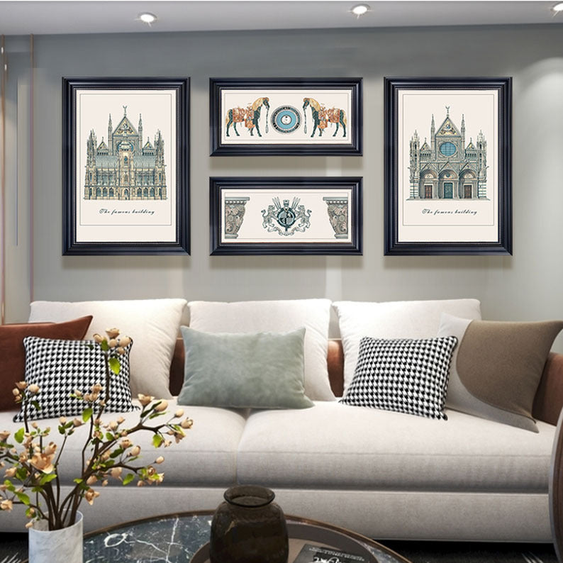Vintage Architectural Print Wall Decor Set