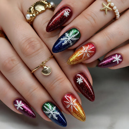 Artificial nails with snowflake motif in glitter finish Acalora