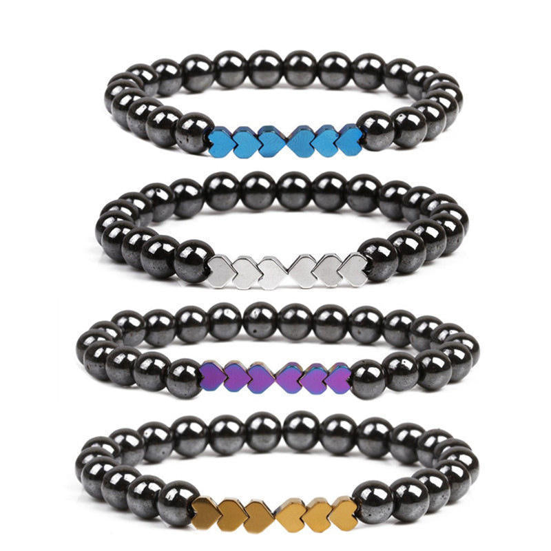 Natural Stone Beaded Bracelet with Heart Accents Acalora
