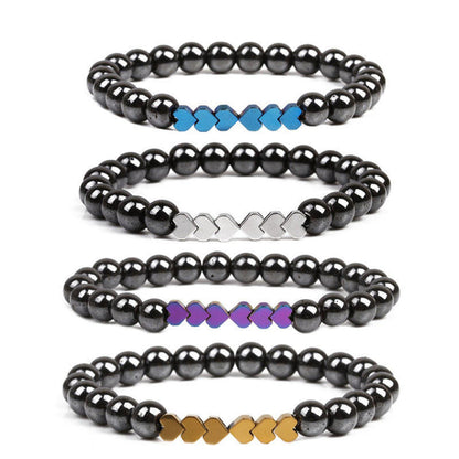 Natural Stone Beaded Bracelet with Heart Accents Acalora