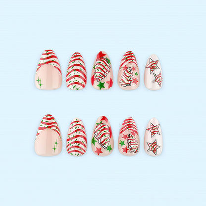 Artificial nails in festive Christmas design with colorful accents Acalora