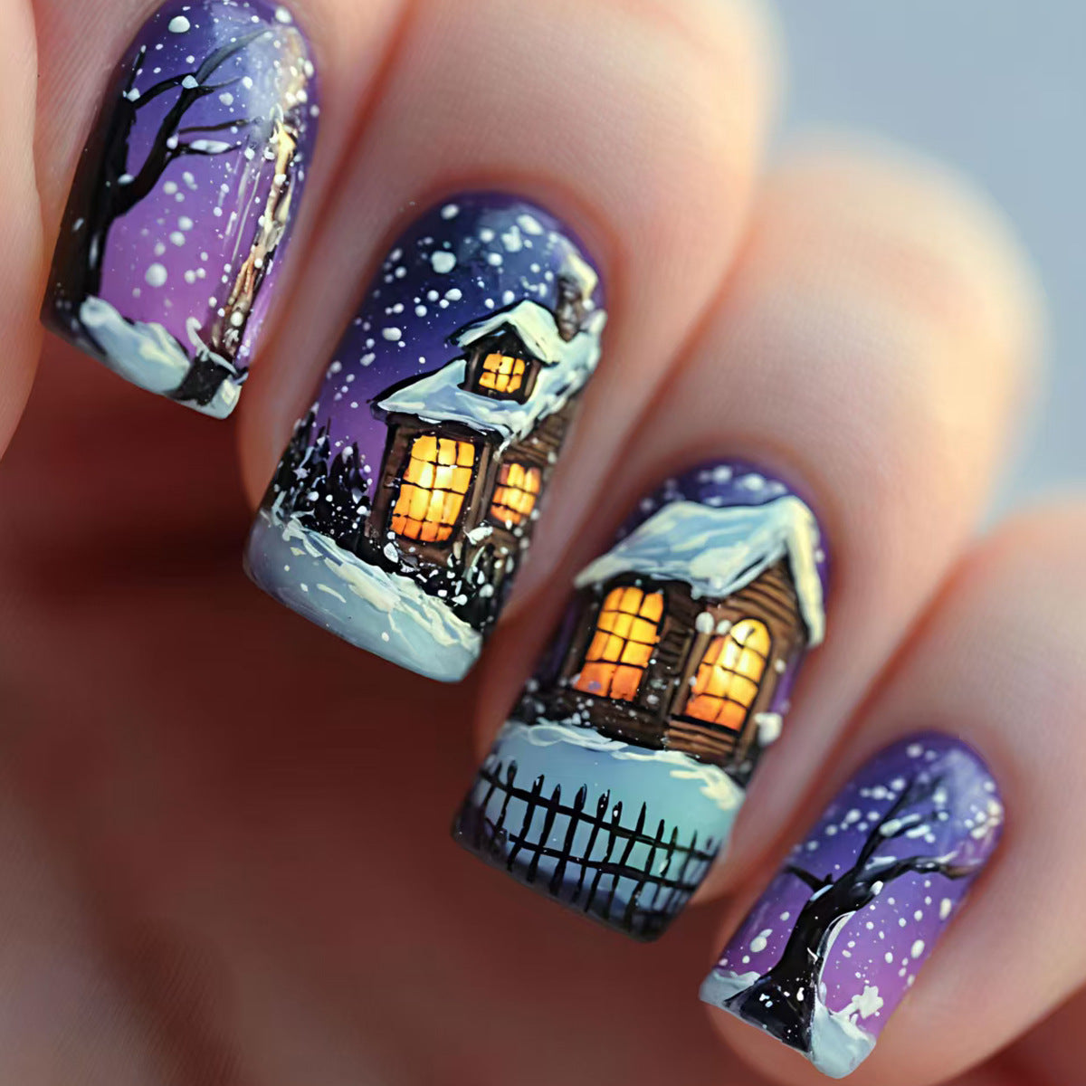 Artistic Winter Scene Nail Art Acalora