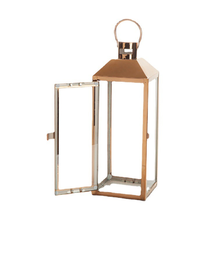 Decorative Gold-Trimmed Glass Lantern Trio with Hinged Door and Carry Ring Acalora