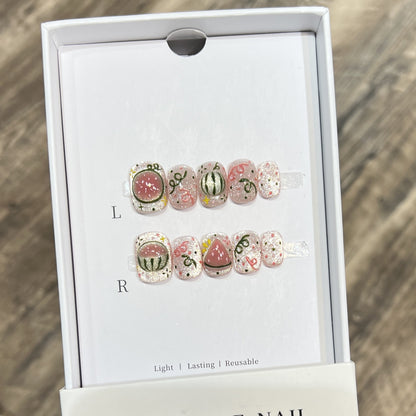Artistic Press-On Nail Art Set with Watermelon Theme Acalora