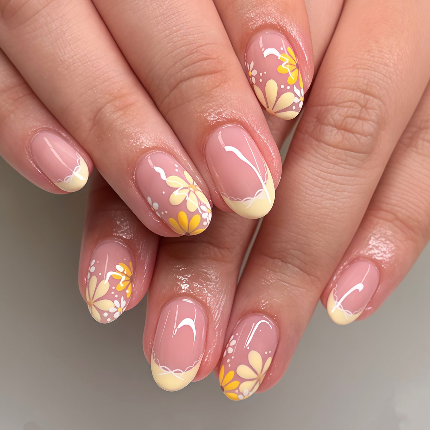 Elegant Floral French Tip Press-On Nails Acalora
