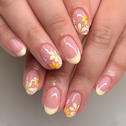 Elegant Floral French Tip Press-On Nails Acalora