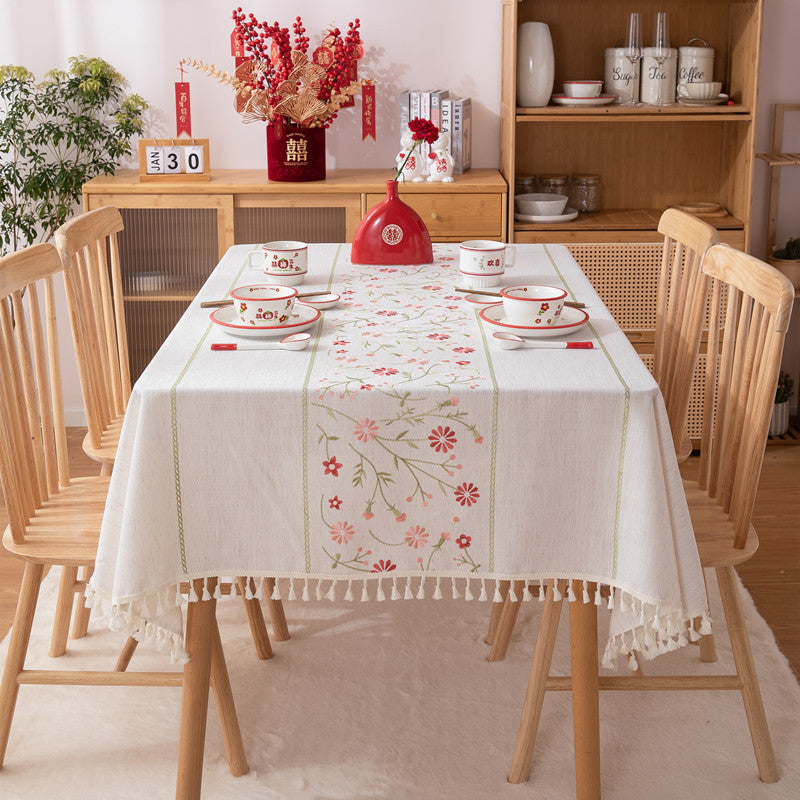 Embroidered Floral Tablecloth
