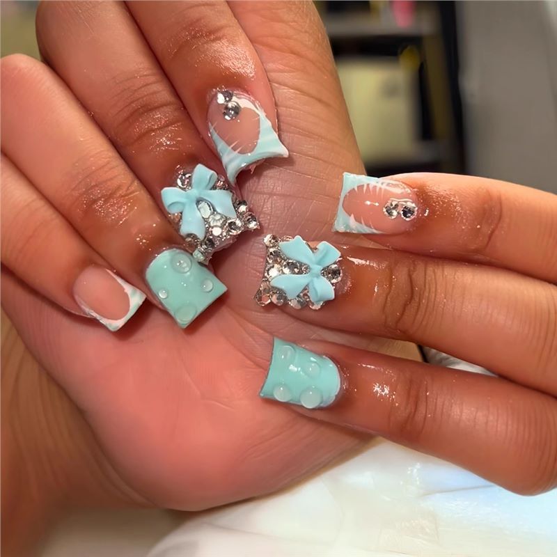 Decorative Nail Art Set with 3D Bows and Gems Acalora