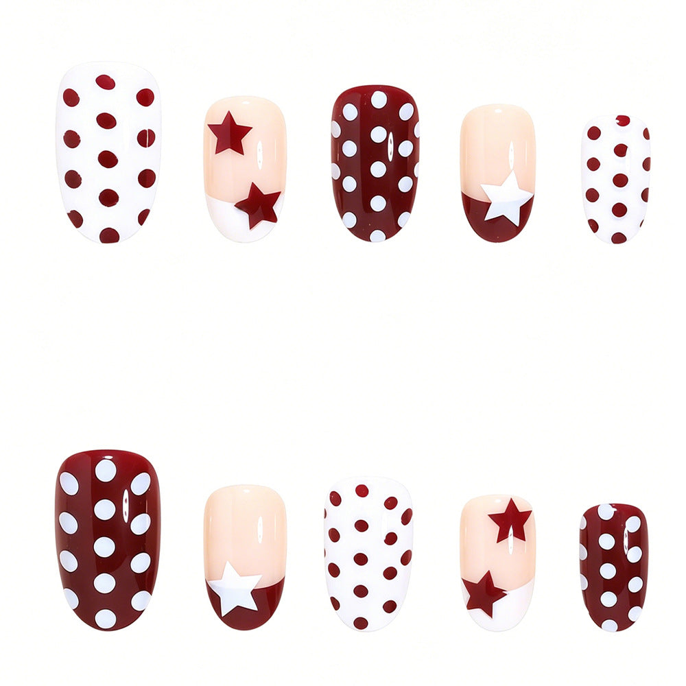 Artistic Star and Polka Dot Press-On Nail Set Acalora