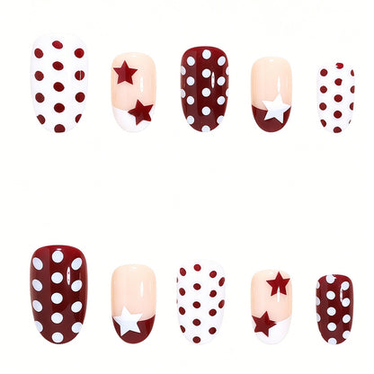 Artistic Star and Polka Dot Press-On Nail Set Acalora