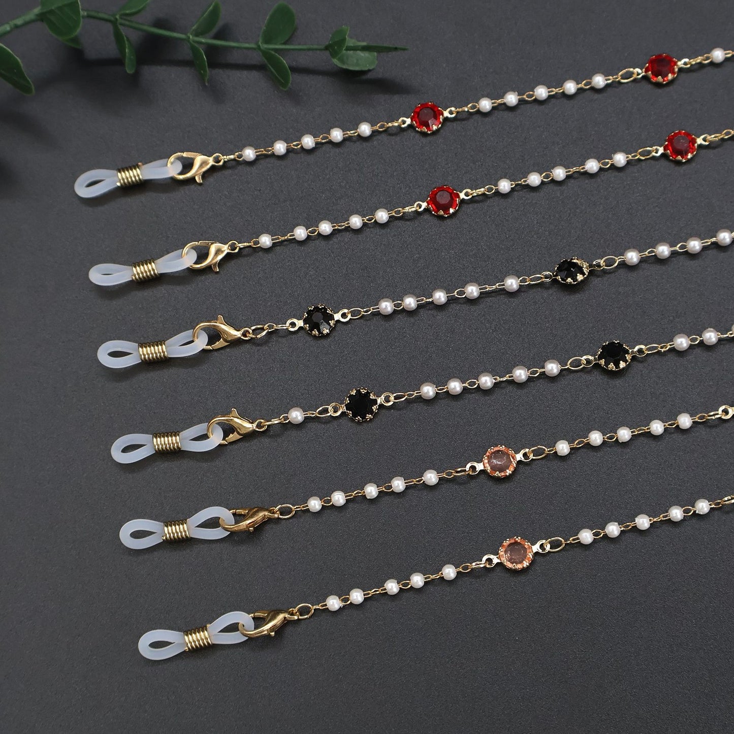 Elegant Pearl and Crystal Eyewear Chain Acalora