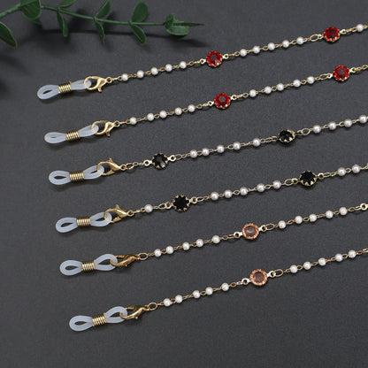 Elegant Pearl and Crystal Eyewear Chain Acalora