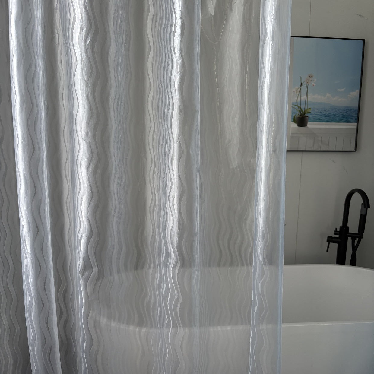Textured Wave Pattern Shower Curtain