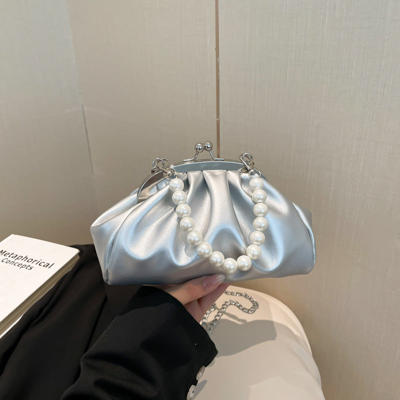 Elegant Clutch Handbag with Pearl Chain Acalora