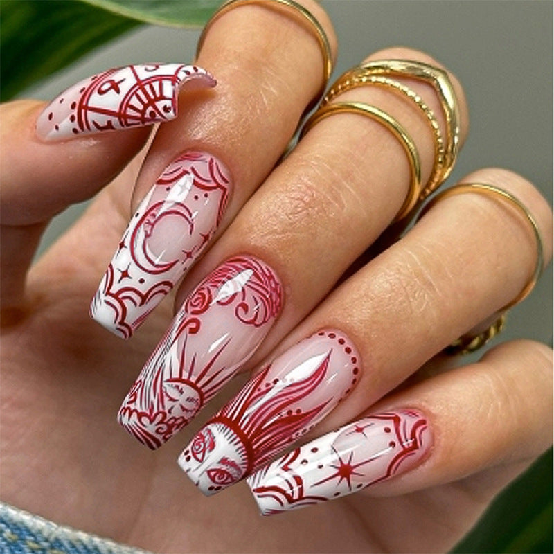Artistic Press-On Nail Set with Unique Star and Graphic Patterns Acalora