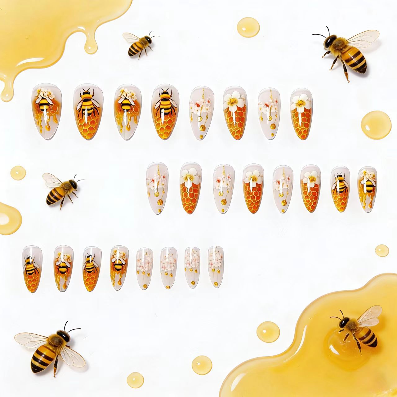 Floral Honeycomb Nail Art Acalora