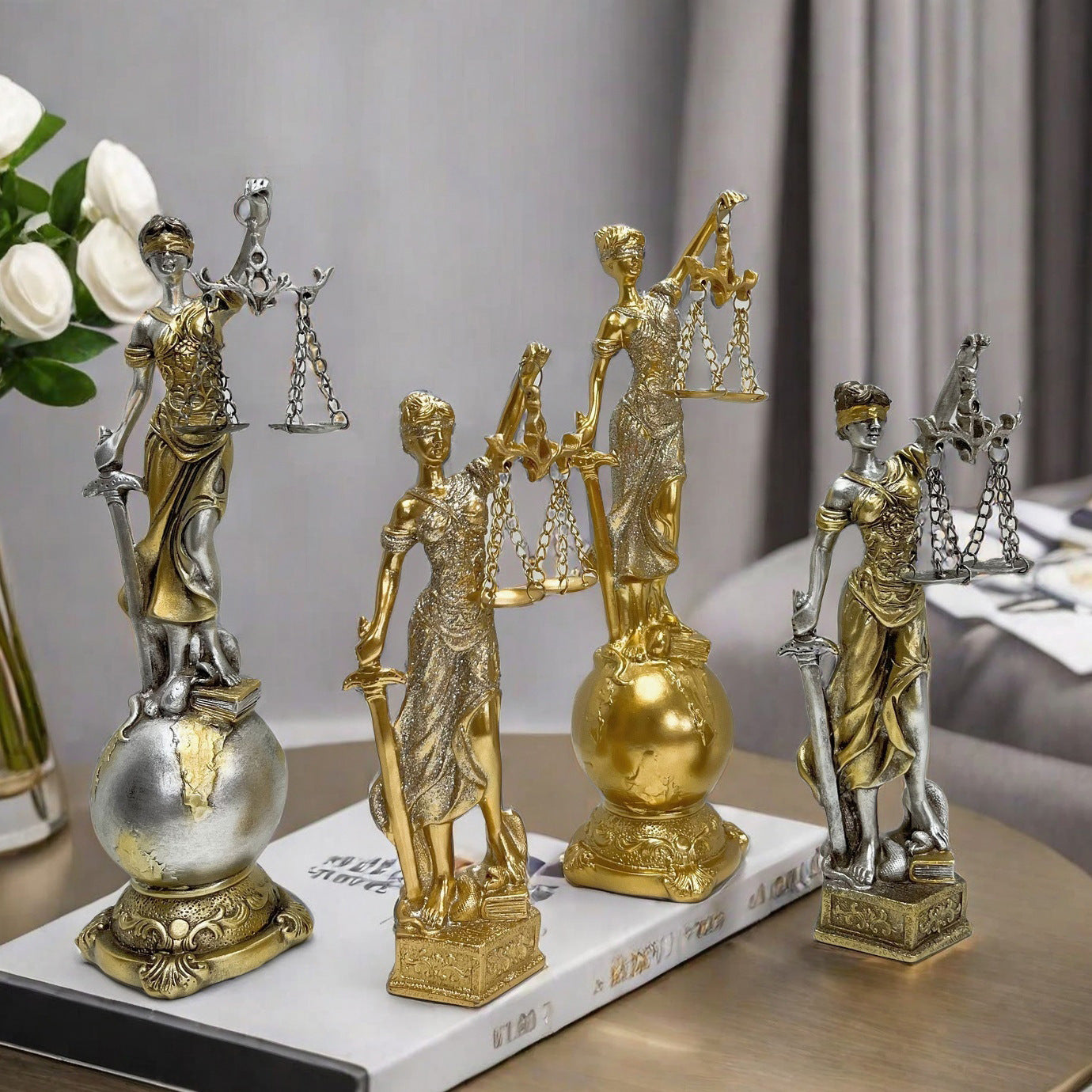 Elegant statue of Justitia in artistic details Acalora