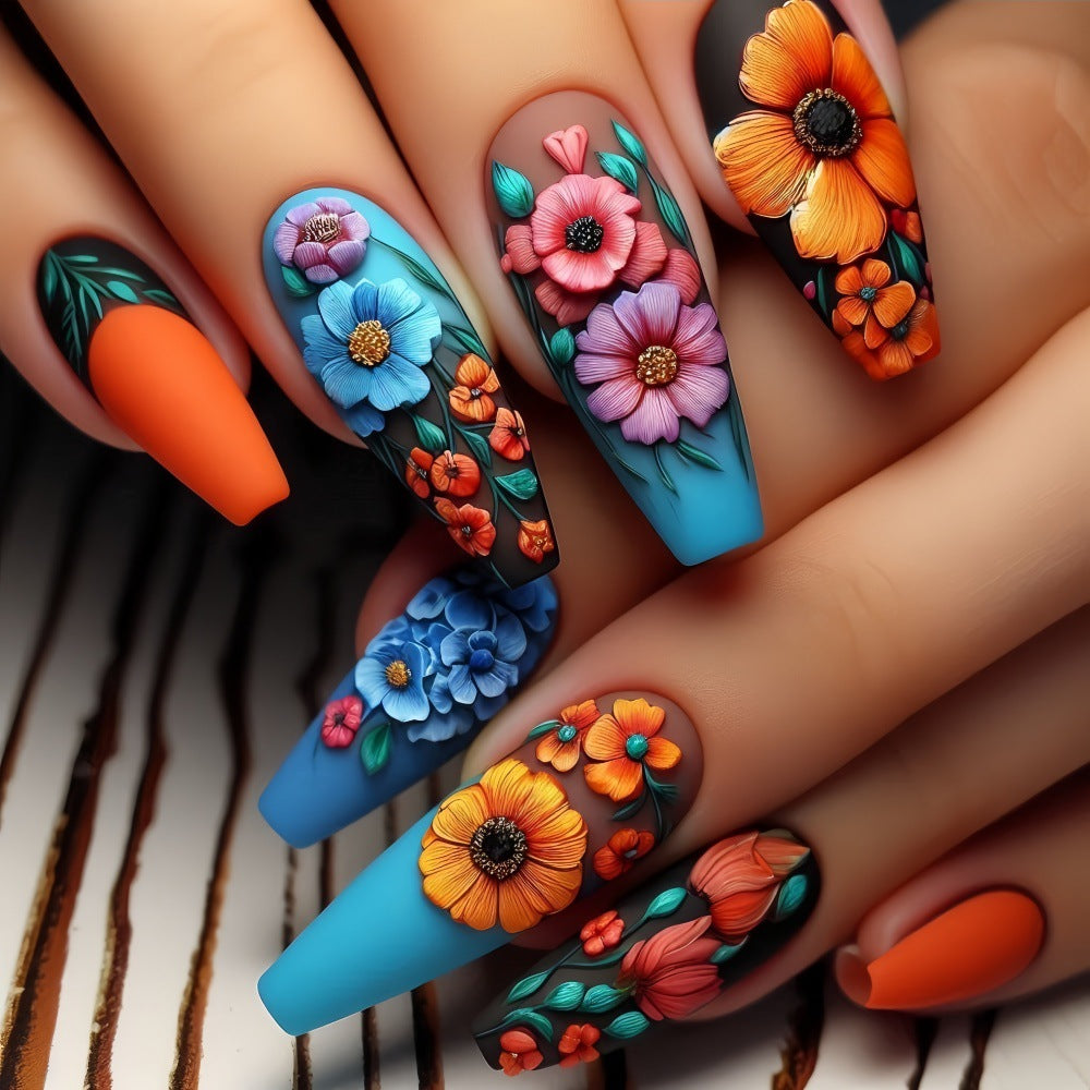 Art Nail Set with Floral Patterns Acalora