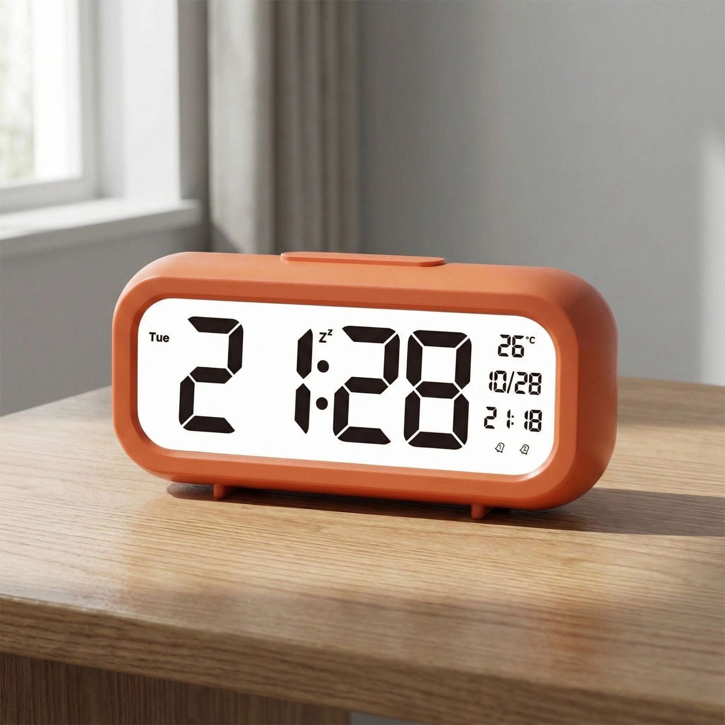 Digital alarm clock with temperature display and large LED display