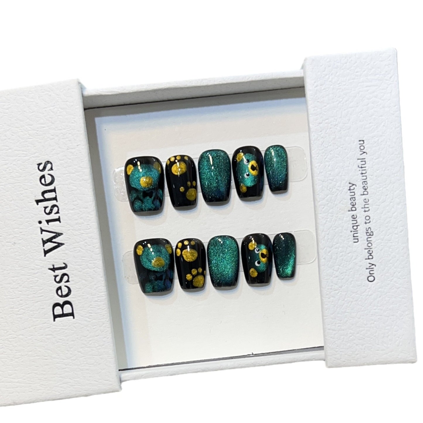 Artistic Press-On Nail Set with Playful Floral and Glitter Accents Acalora