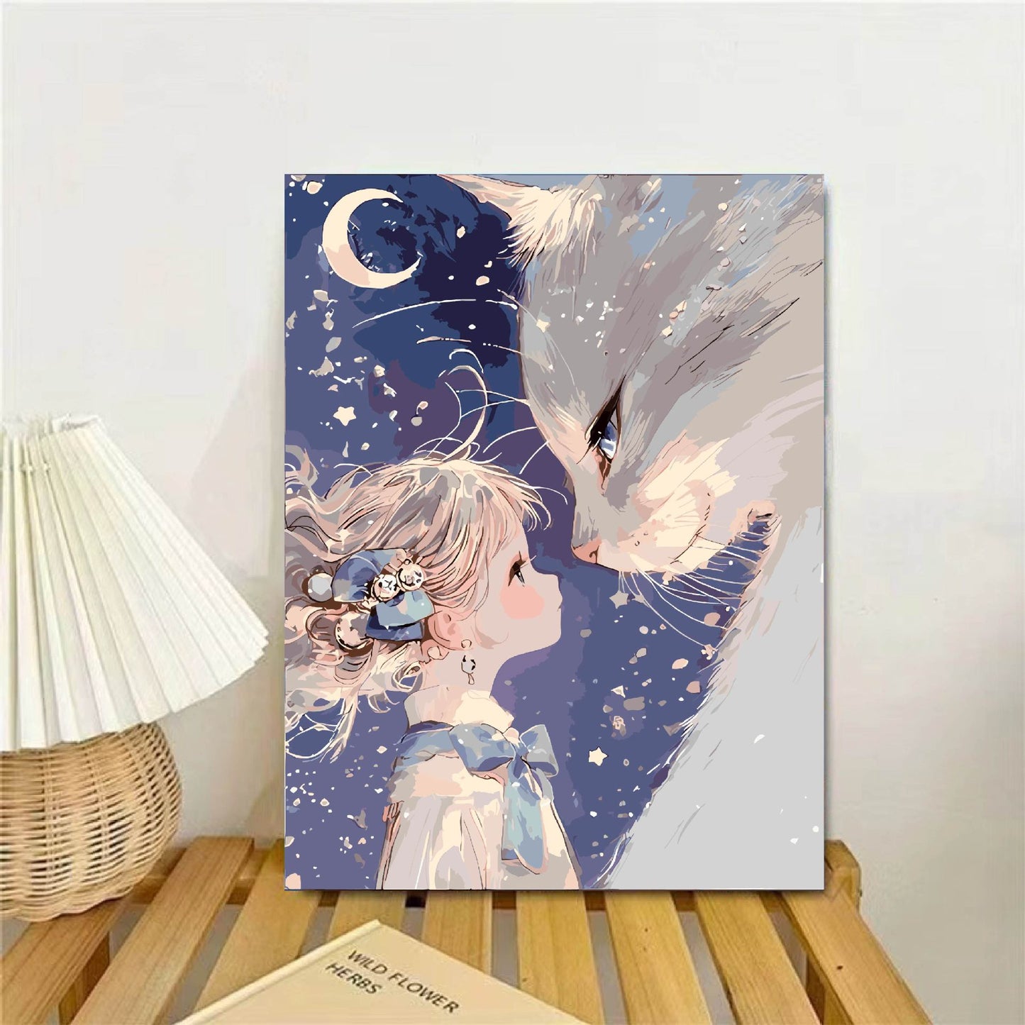 Whimsical Fantasy Cat and Girl Wall Art