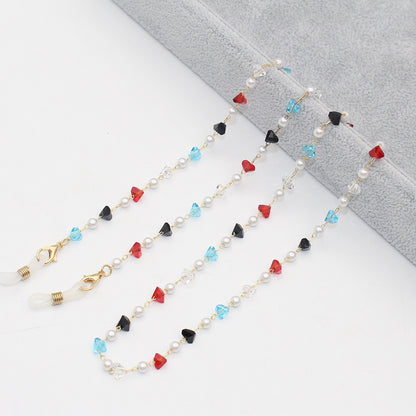 Stylish Pearl and Crystal Eyewear Chain Acalora