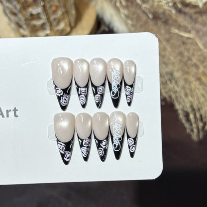 Floral and Glossy Press-On Nail Set Acalora