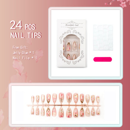Artificail nail set with floral and golden accent Acalora