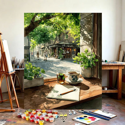 Urban Café Scene Canvas Art Print