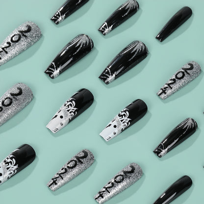 Artificial nails in elegant black and white design Acalora