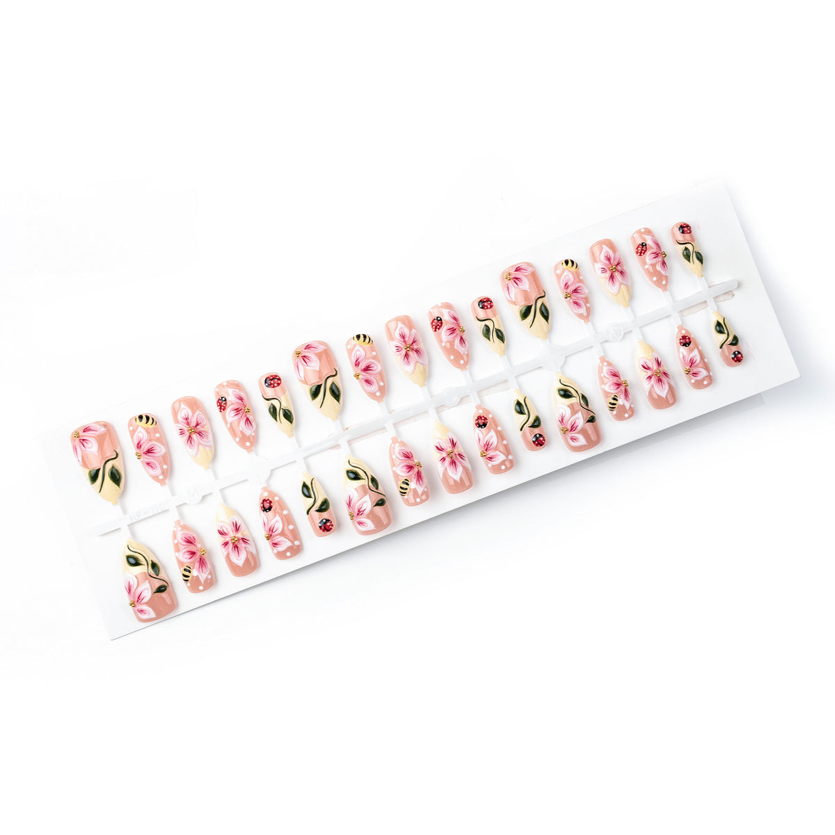 Artificial nail set with floral 3D applications and gloss finish Acalora