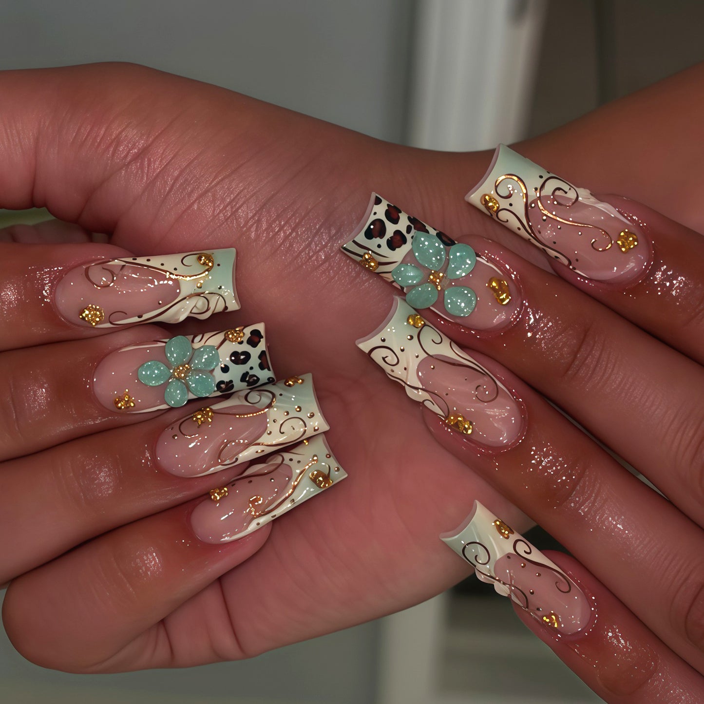 Decorative Long Press-On Nail Design Acalora