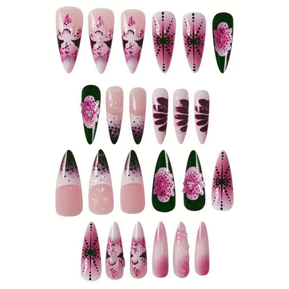 Floral Embellished Stiletto Nail Art Acalora