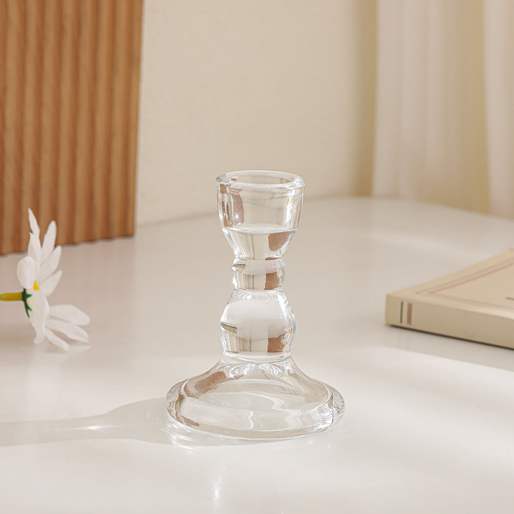 Crystal-cut Glass Candlestick Holder with Ribbed Stem Acalora