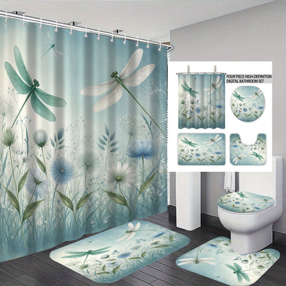 Artistic Dragonfly-Themed Four-Piece Digital Bathroom Set