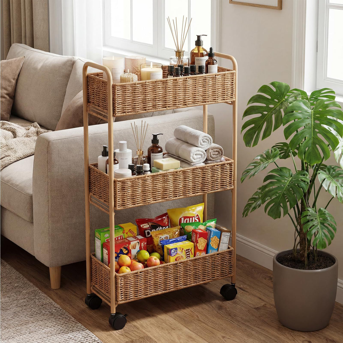 Elegant Storage Basket Made of Natural Rattan Acalora