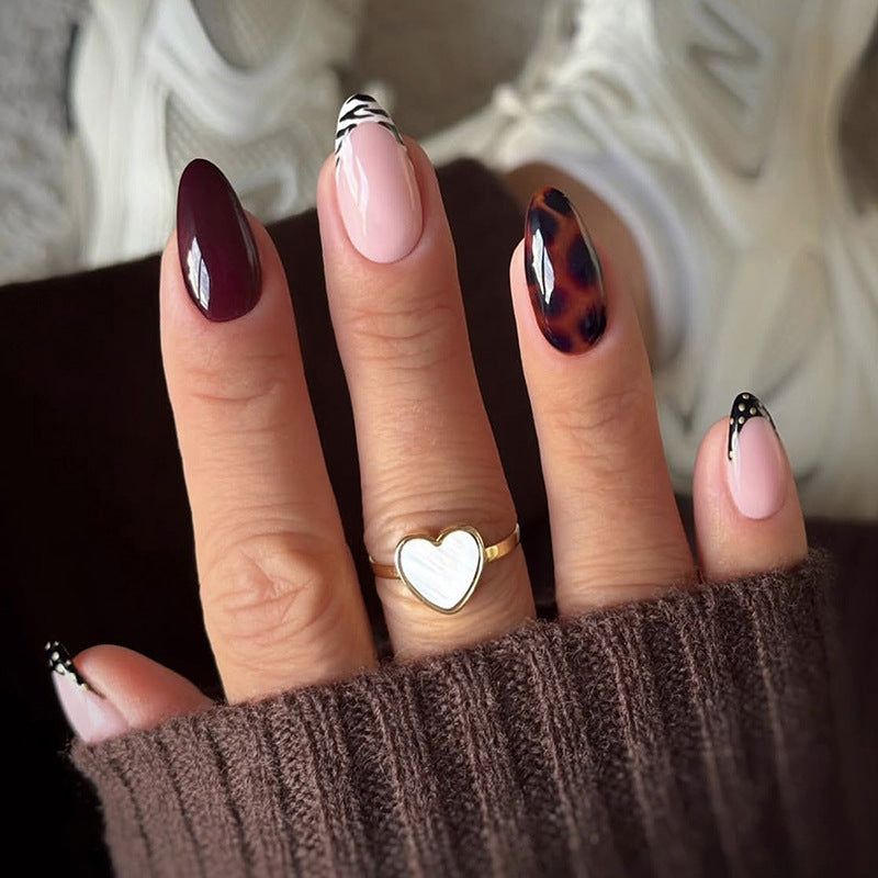 Premium Decorative Press-On Nail Set with Unique Geometric Patterns Acalora
