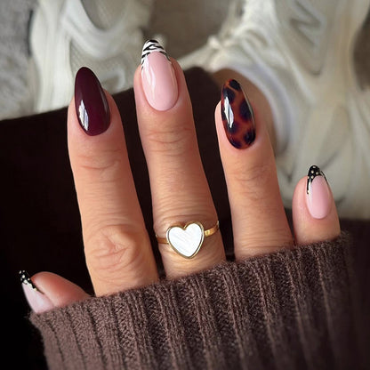 Premium Decorative Press-On Nail Set with Unique Geometric Patterns Acalora