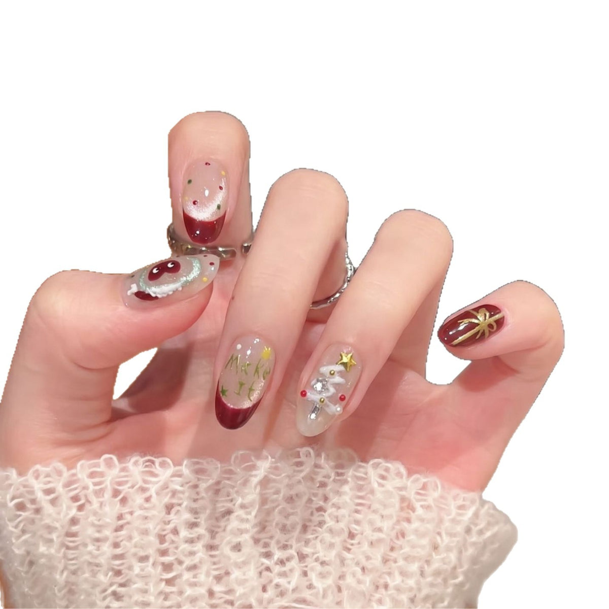 Festive Press-On Nail Art Set with Holiday Designs Acalora