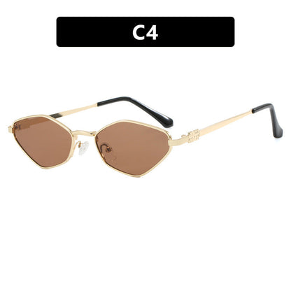 Women's geometric sunglasses with glossy metal frame and polarized lenses Bowlift