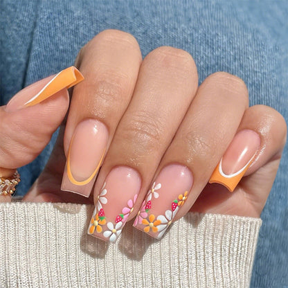 Decorative Floral Press-On Nail Art Set with 3D Flower Accents Acalora