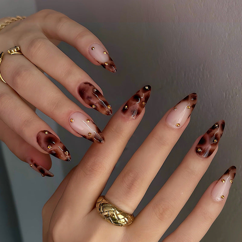 Decorative Press-On Nail Set with Elegant Leopard Design Acalora