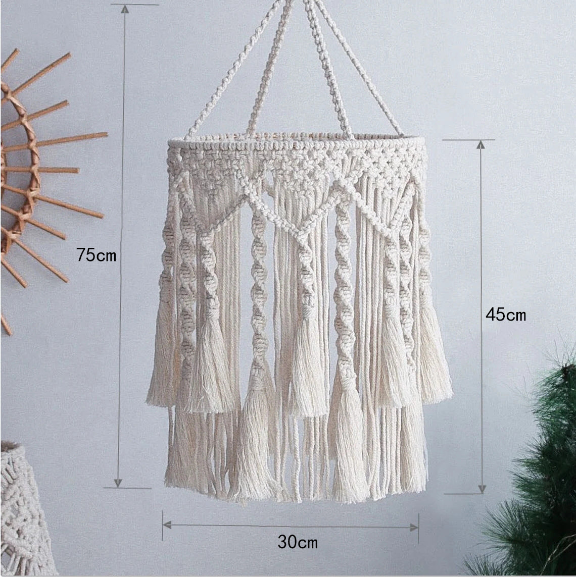 Macrame plant hanger with decorative fringes